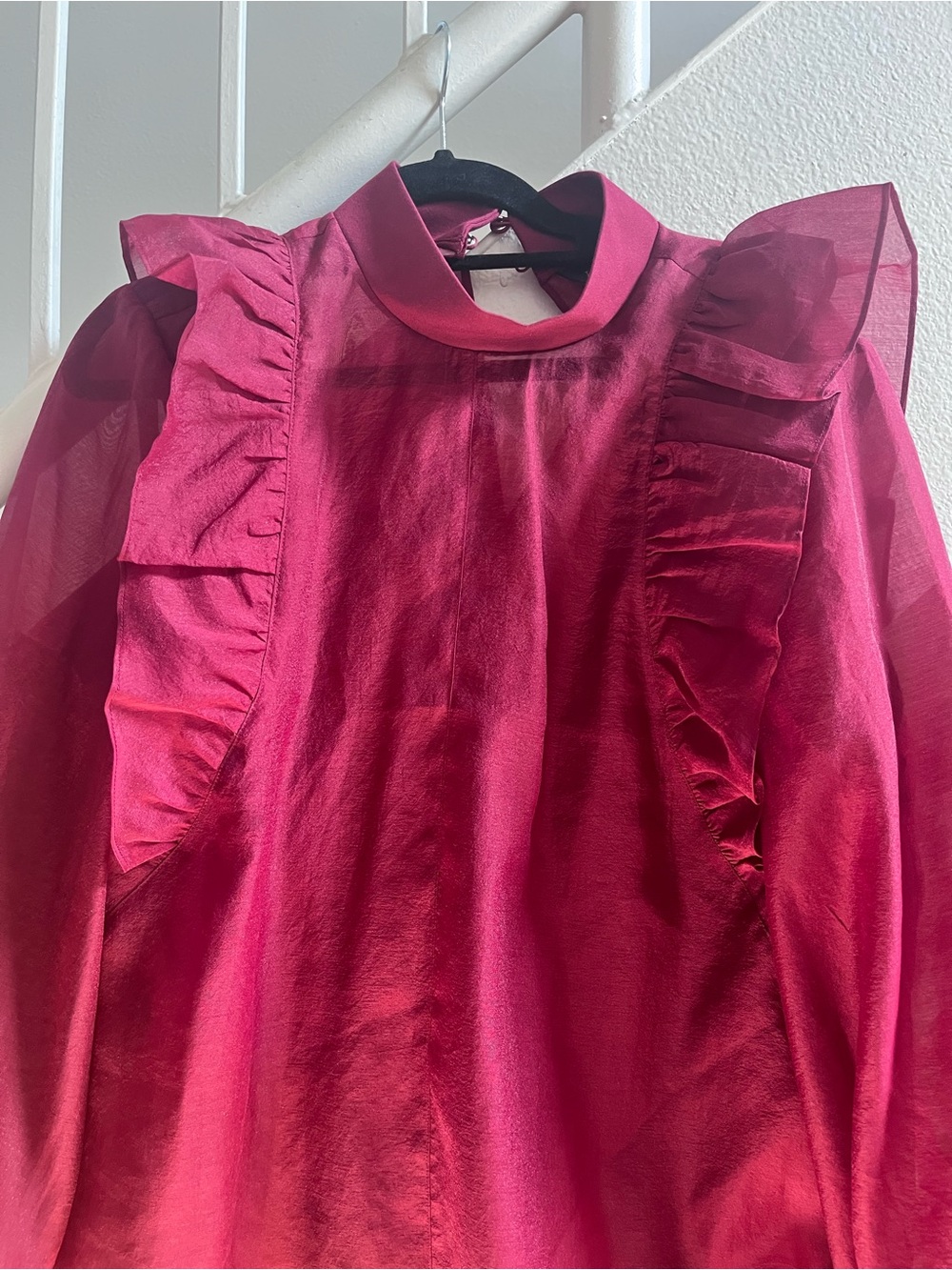 Ted Baker Sheer Ruffle-Detail Blouse in Raspberry - Picture 2 of 4